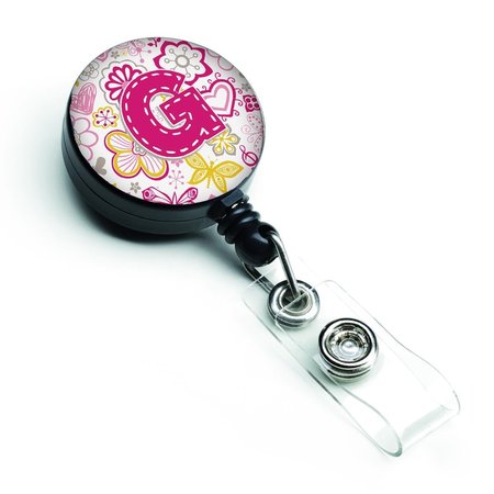 CAROLINES TREASURES Letter G Flowers and Butterflies Pink Retractable Badge Reel CJ2005-GBR